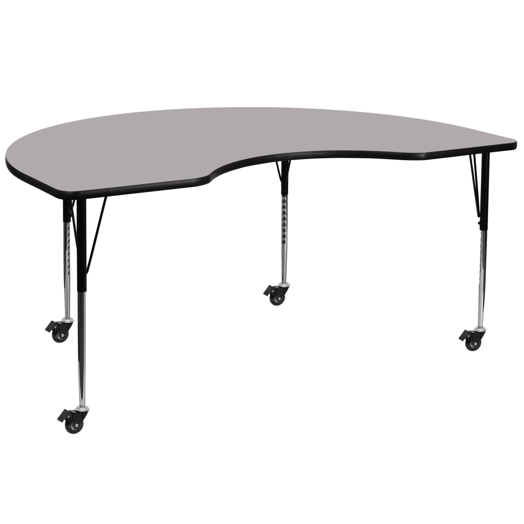Wren Mobile 48''W x 96''L Kidney Grey HP Laminate Activity Table - Standard Height Adjustable Legs