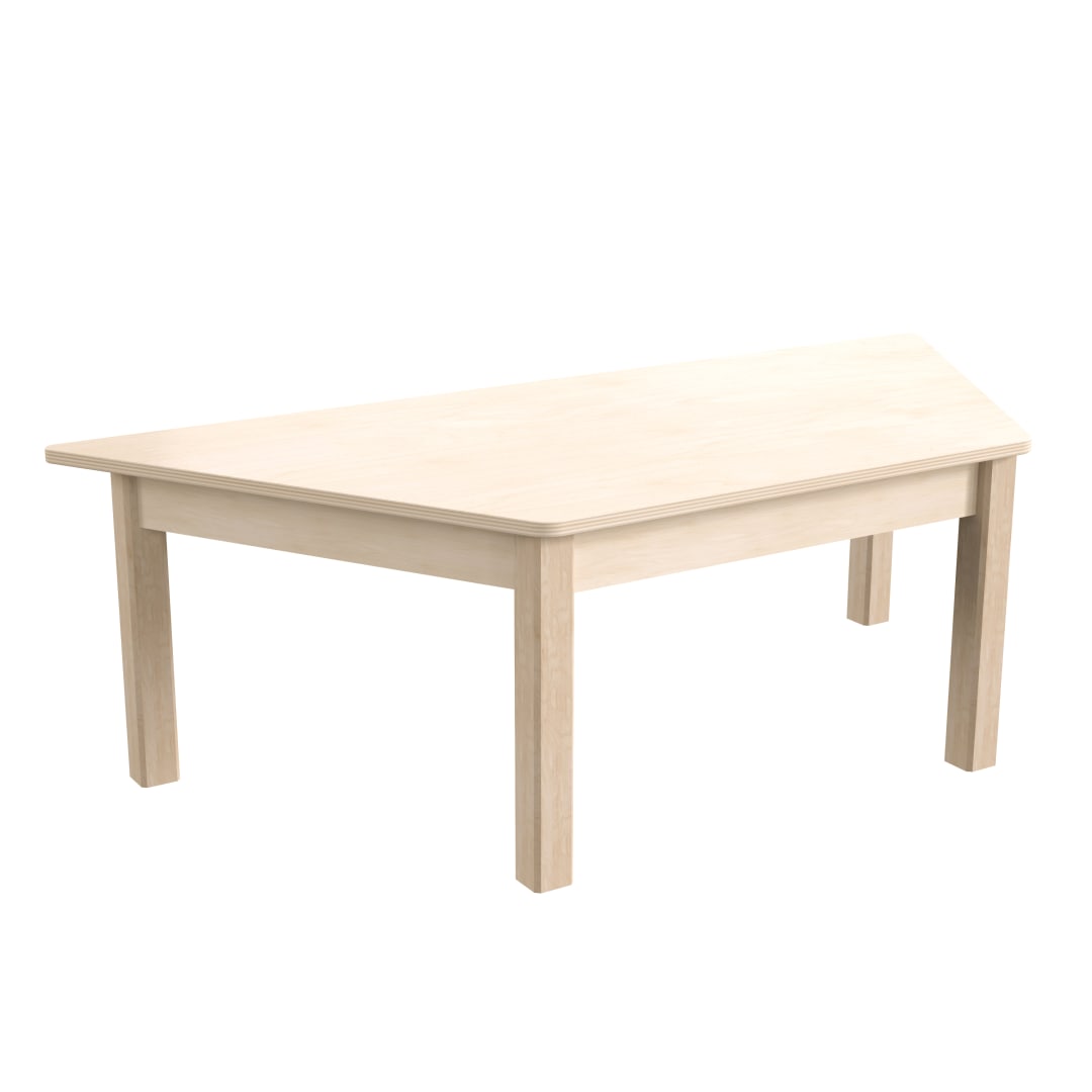Bright Beginnings Commercial Grade Wooden Trapezoid Preschool Classroom Activity Table, (20.75"W x 47.25"D x 14.5"H), Beech