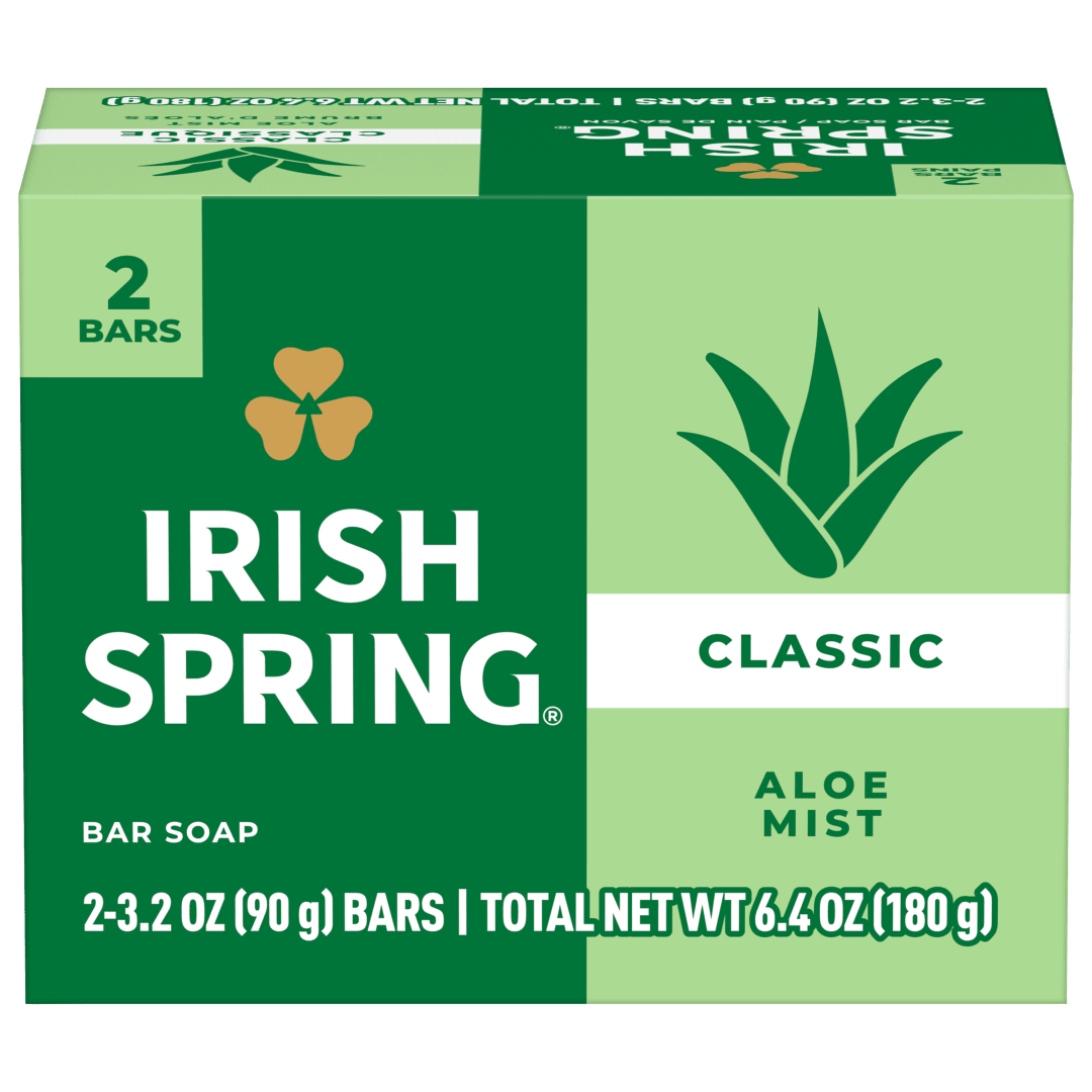 Pain de savon désodorisant Irish Spring Aloe Mist pour homme, Savon désodorisant offrant 12 heures de fraîcheur, Pain de 90 g (lot de 2)