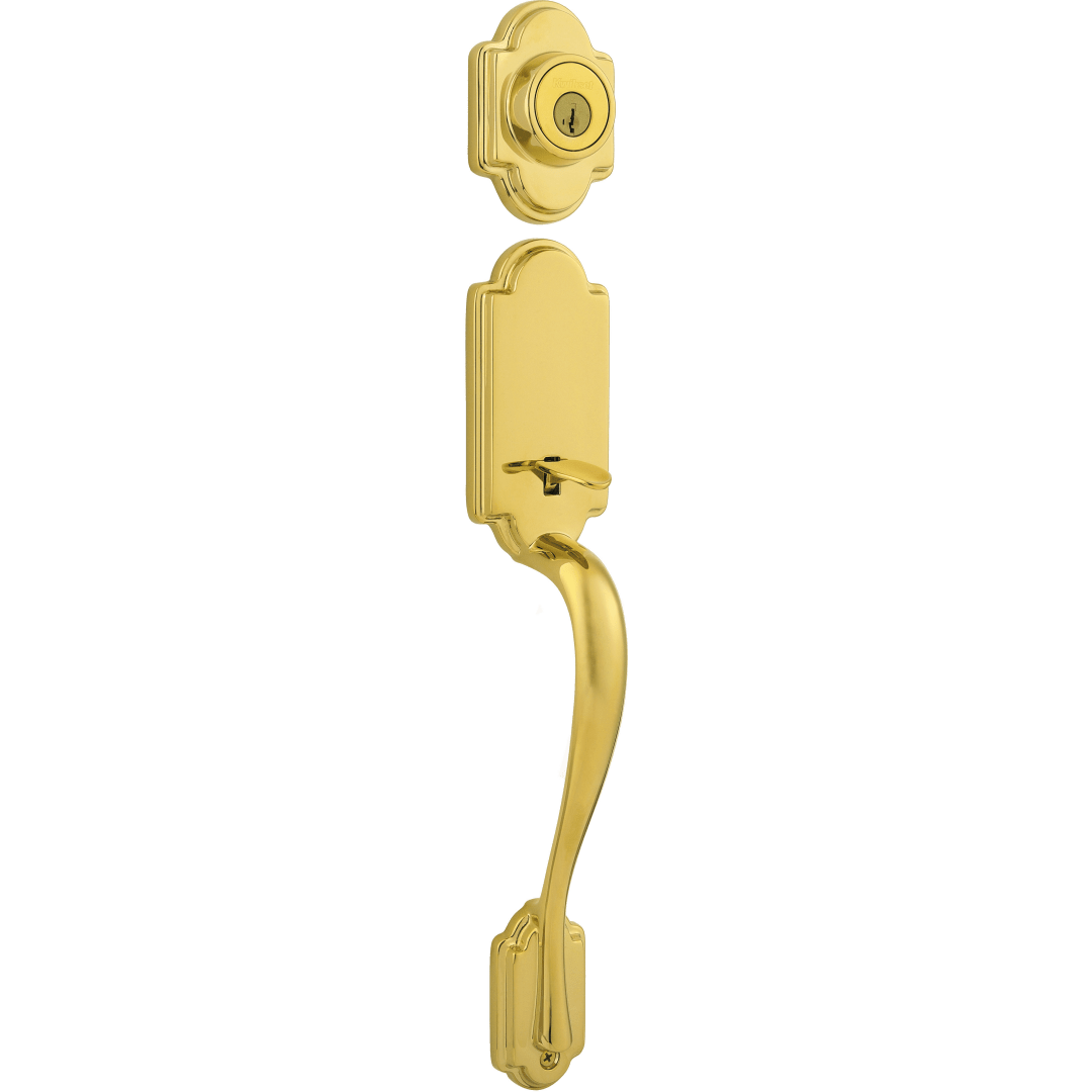 Arlington Double Cylinder Exterior Only Handleset featuring SmartKey Security™ in Lifetime Polished Brass