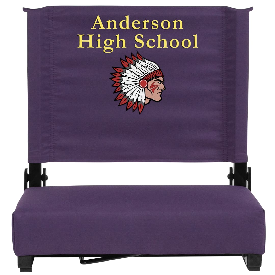 Grandstand Personalized 500 lb Capacity Padded Stadium Chair, Folding Seat with Handle, Lightweight &amp; Durable, Dark Purple