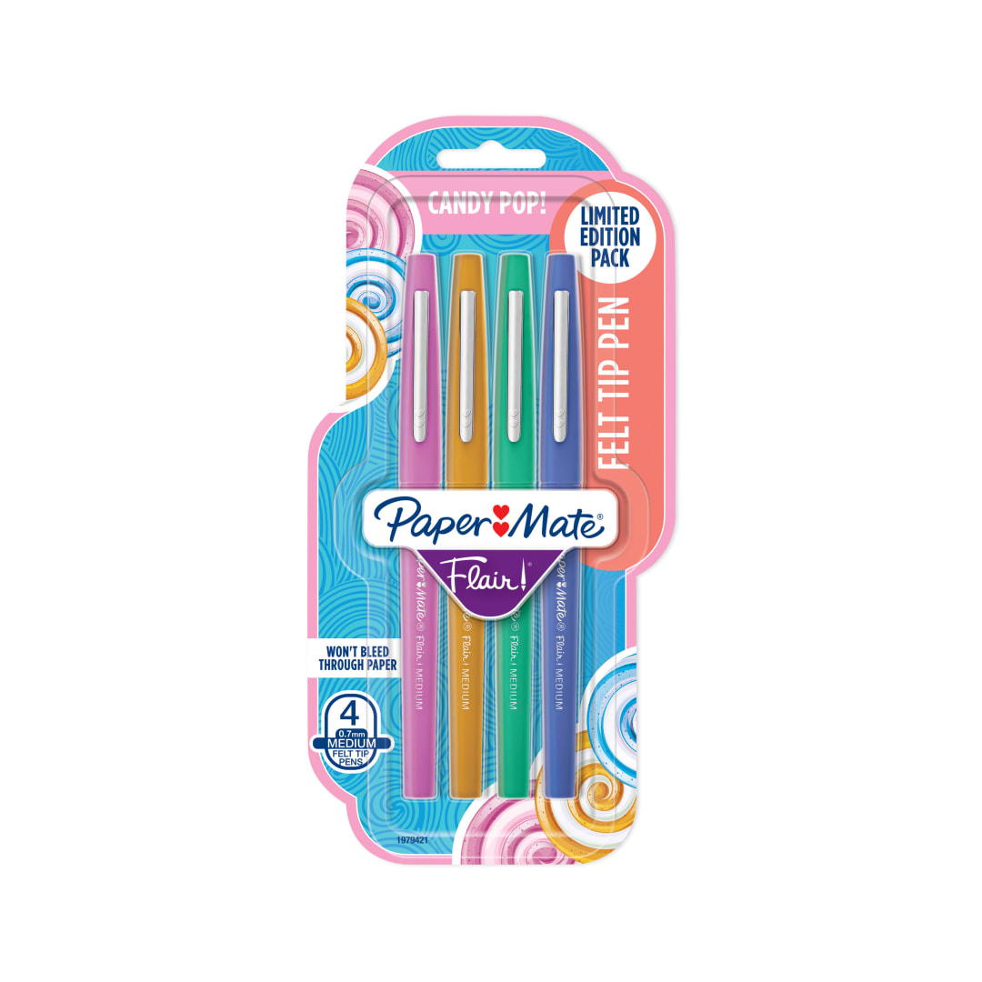 Paper Mate® Flair Felt Tip Pens, Medium Point (0.7mm), Limited Edition Candy Pop Pack, 4 Count