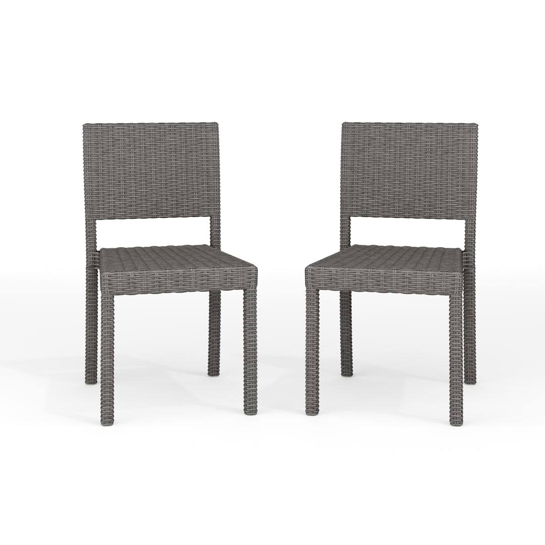 Bedford Set of 2 Indoor-Outdoor Stackable Patio Dining Chairs in Gray Rattan Wicker