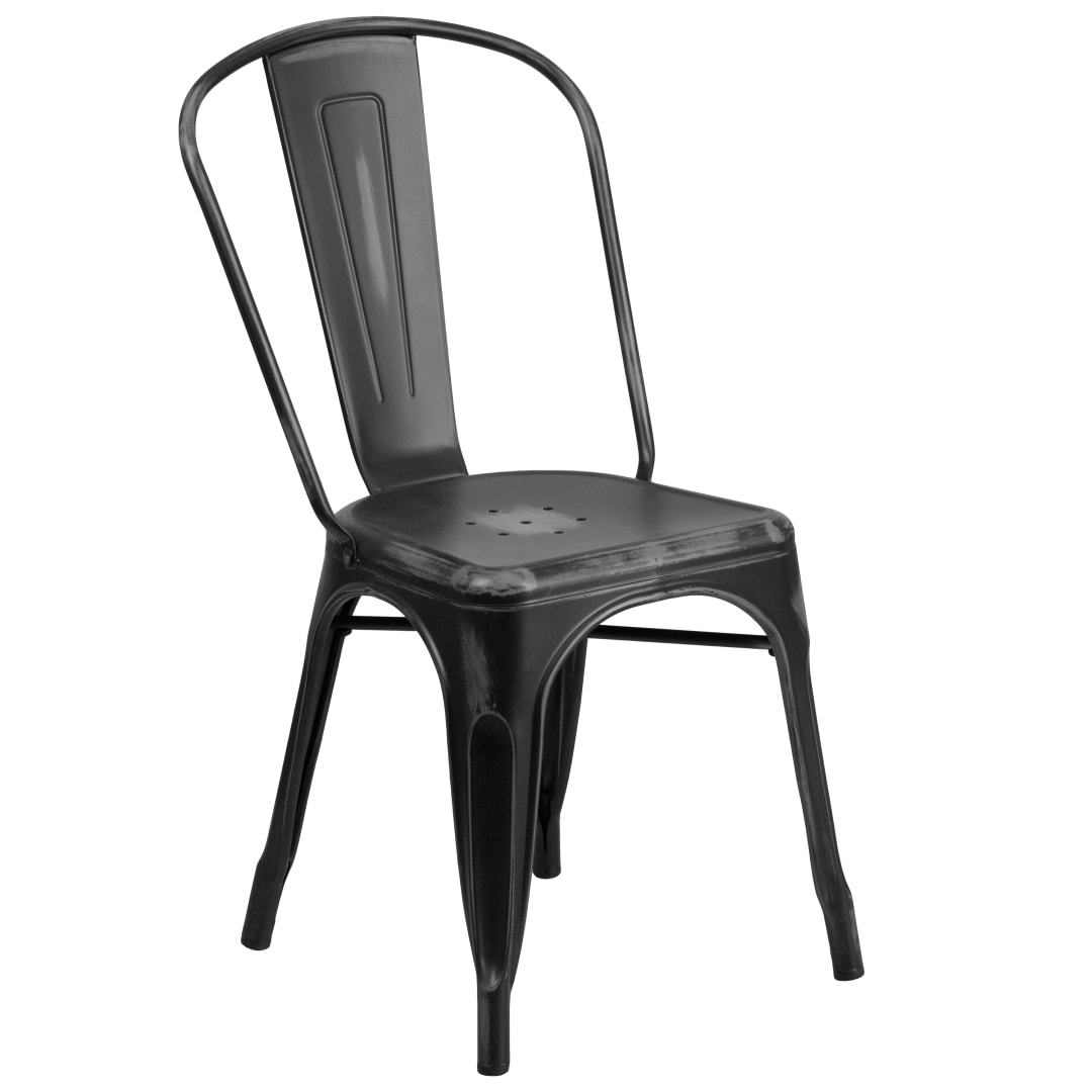 Tenley Commercial Grade Distressed Black Metal Indoor-Outdoor Stackable Chair