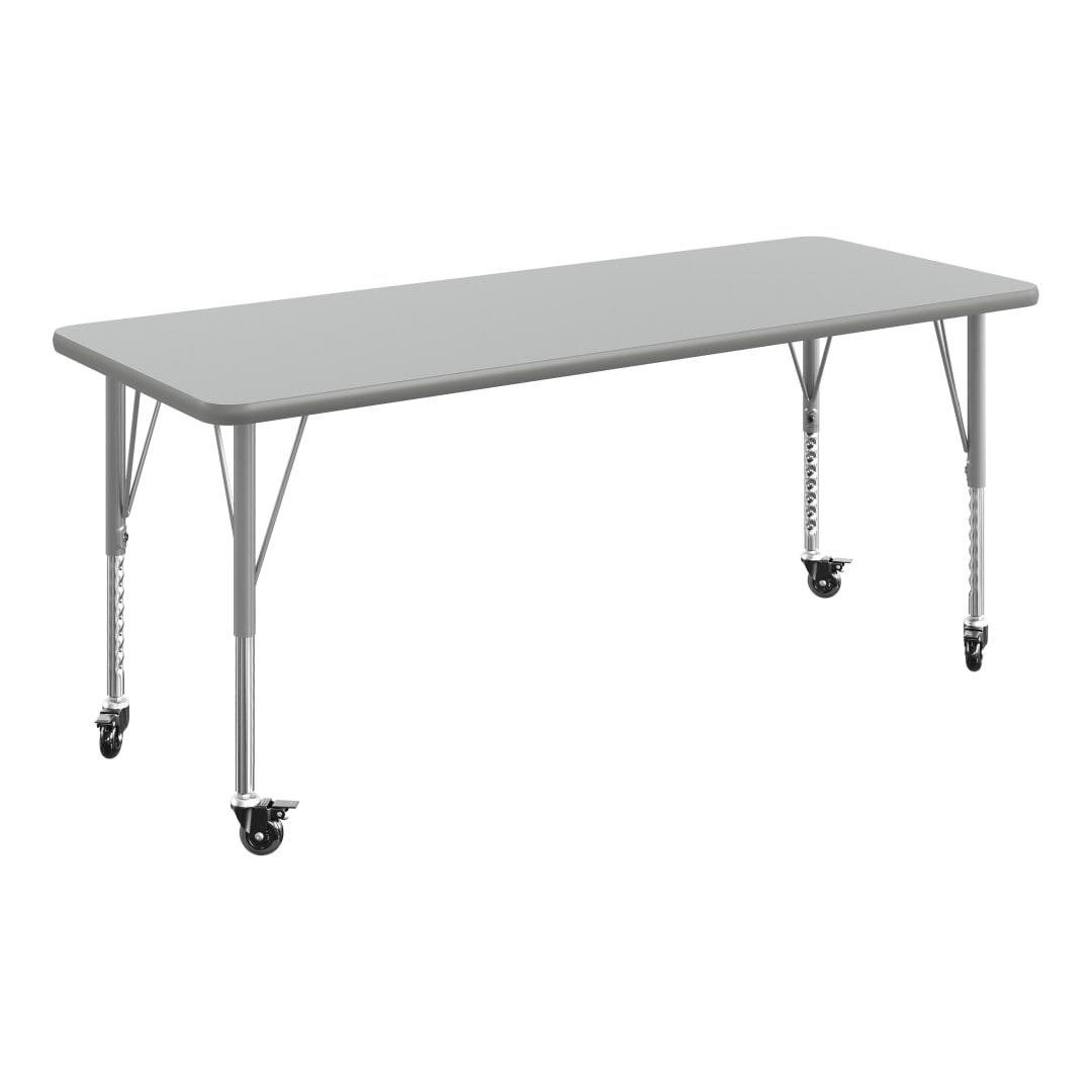 Wren 60" x 24" Adjustable Height Activity Table, Thermal Laminate Top, Short Legs with Locking Casters, Gray