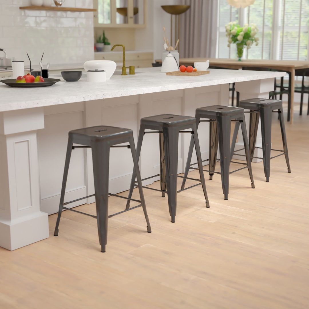 Cierra 24" High Metal Counter-Height, Indoor Bar Stool in Black - Stackable Set of 4