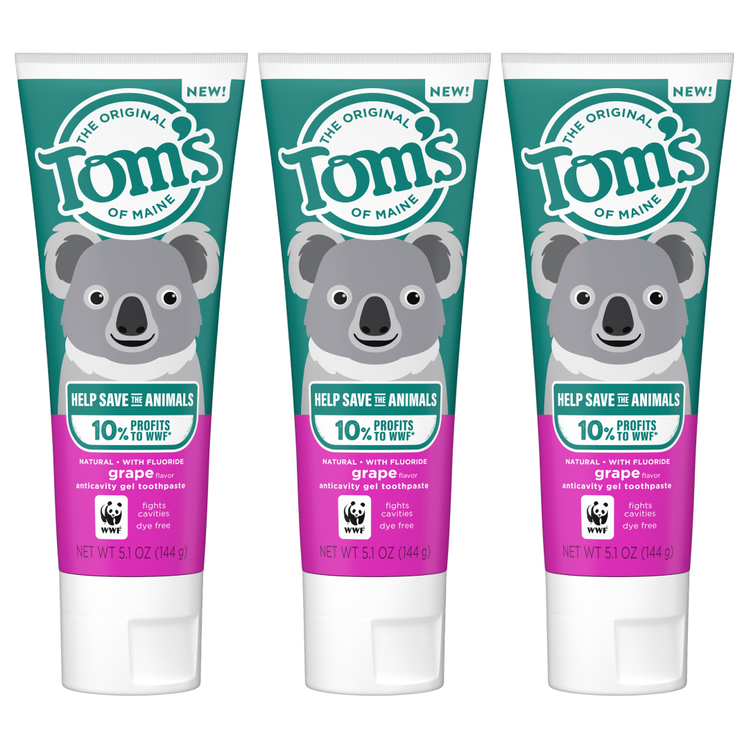 Tom's of Maine Help Save the Animals Children's Natural Flouride Toothpaste, Grape, 5.1 oz. 3-pack