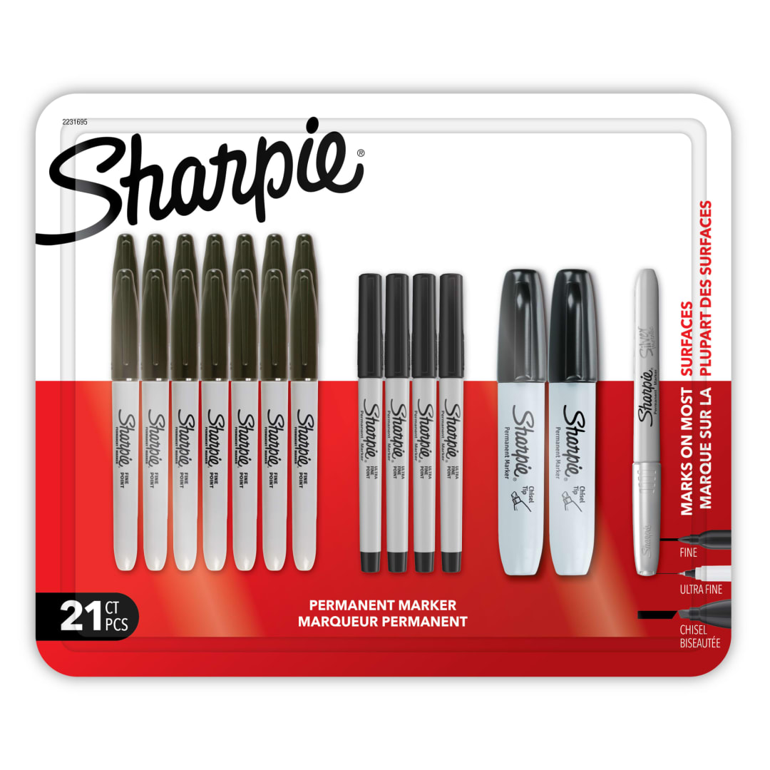 SHARPIE 21CT MIXED TIP BLACK CA TRAY