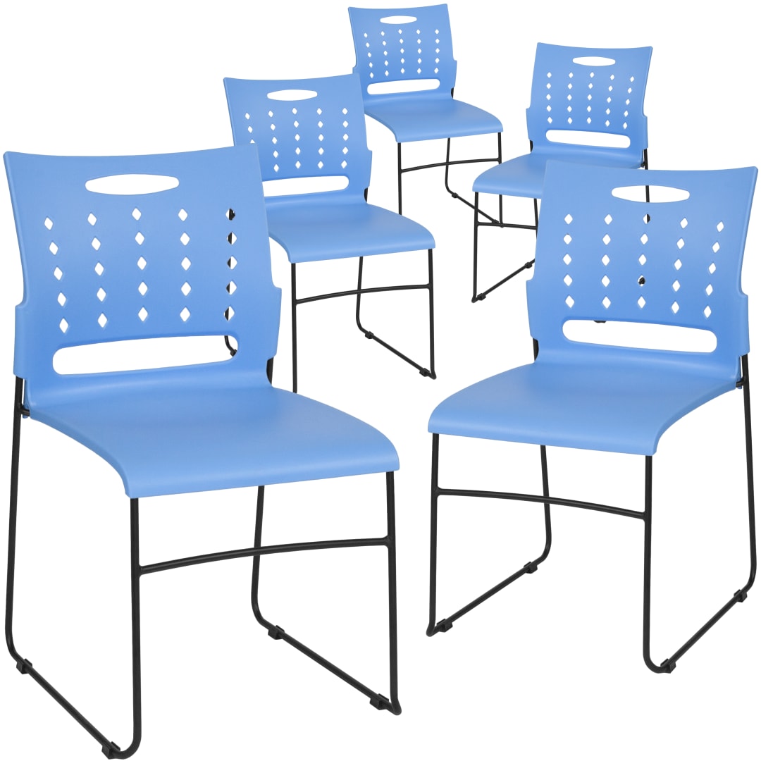 5 Pack HERCULES Series 881 lb. Capacity Blue Sled Base Stack Chair with Air-Vent Back