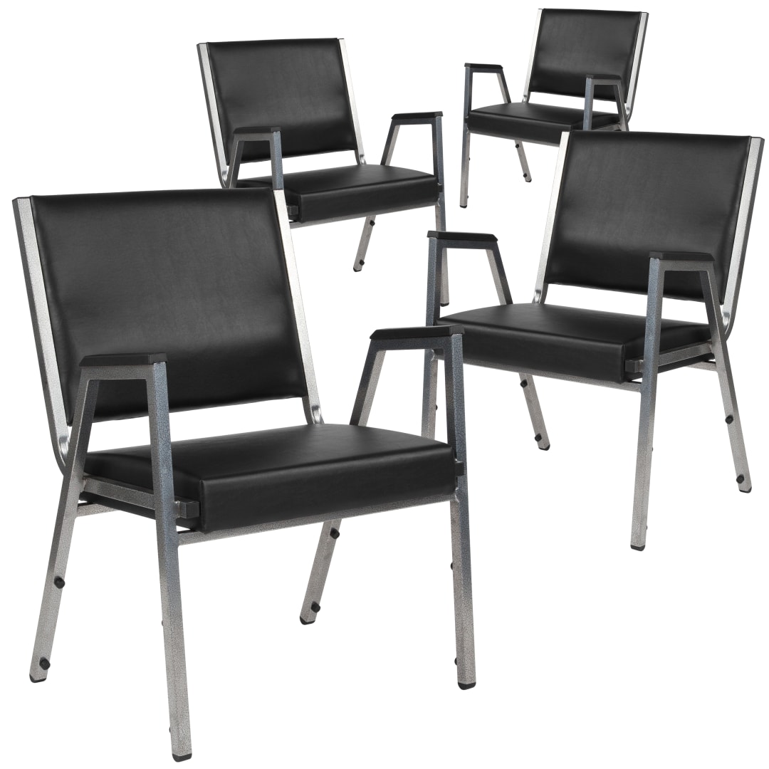 4 Pack HERCULES Series 1000 lb. Rated Black Antimicrobial Vinyl Bariatric Medical Reception Arm Chair