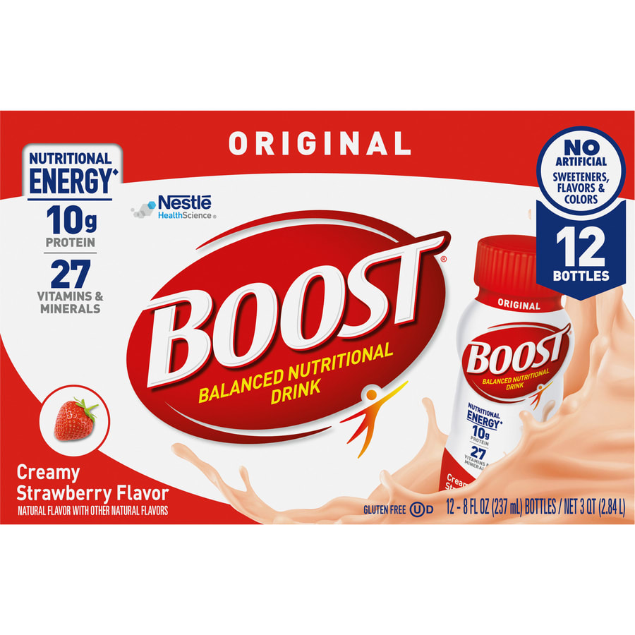 BOOST Original Nutritional Drink, Creamy Strawberry, 10 g Protein, 12 Pack - 8 fl oz Cartons
