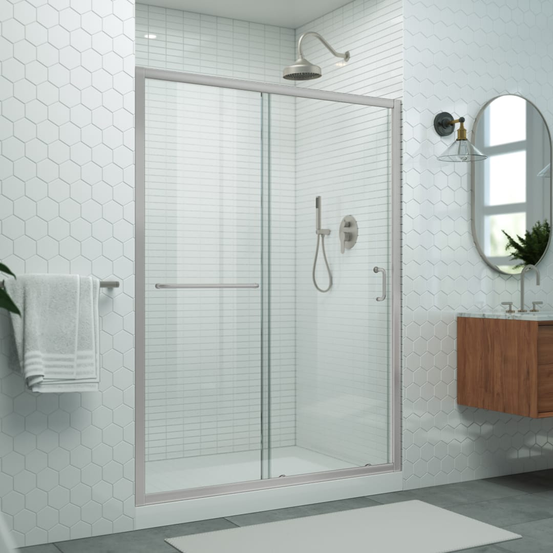 DreamLine Levantine 50-54 inch W x 72 inch H Semi-Frameless Sliding Shower Door, Clear Glass in Brushed Nickel