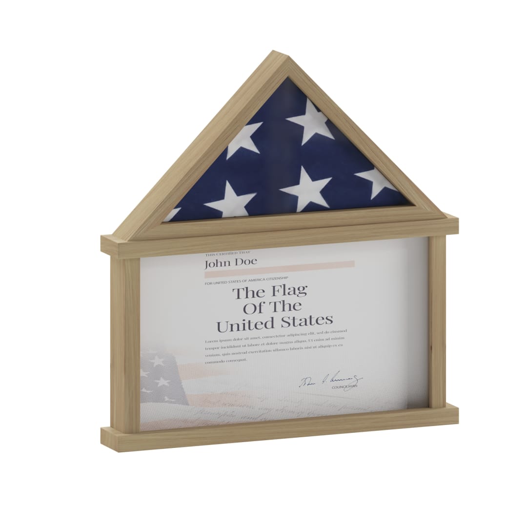 Quincy Flag and Certificate Display Case, Solid Pine Wood Flag Shadow Box Fits 9x5 Folded Burial Flag, Weathered Wood Finish