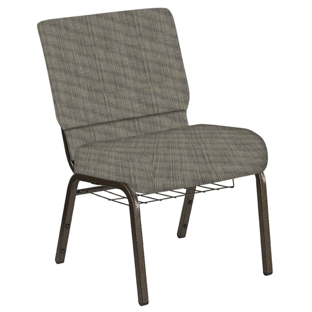 Embroidered 21''W Church Chair in Sammie Joe Meadow Fabric with Book Rack - Gold Vein Frame