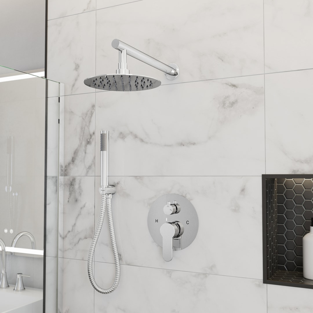 Mirage Rainfall Shower Set with Round Shower Head, Round Valve, and Wand Handshower, Chrome