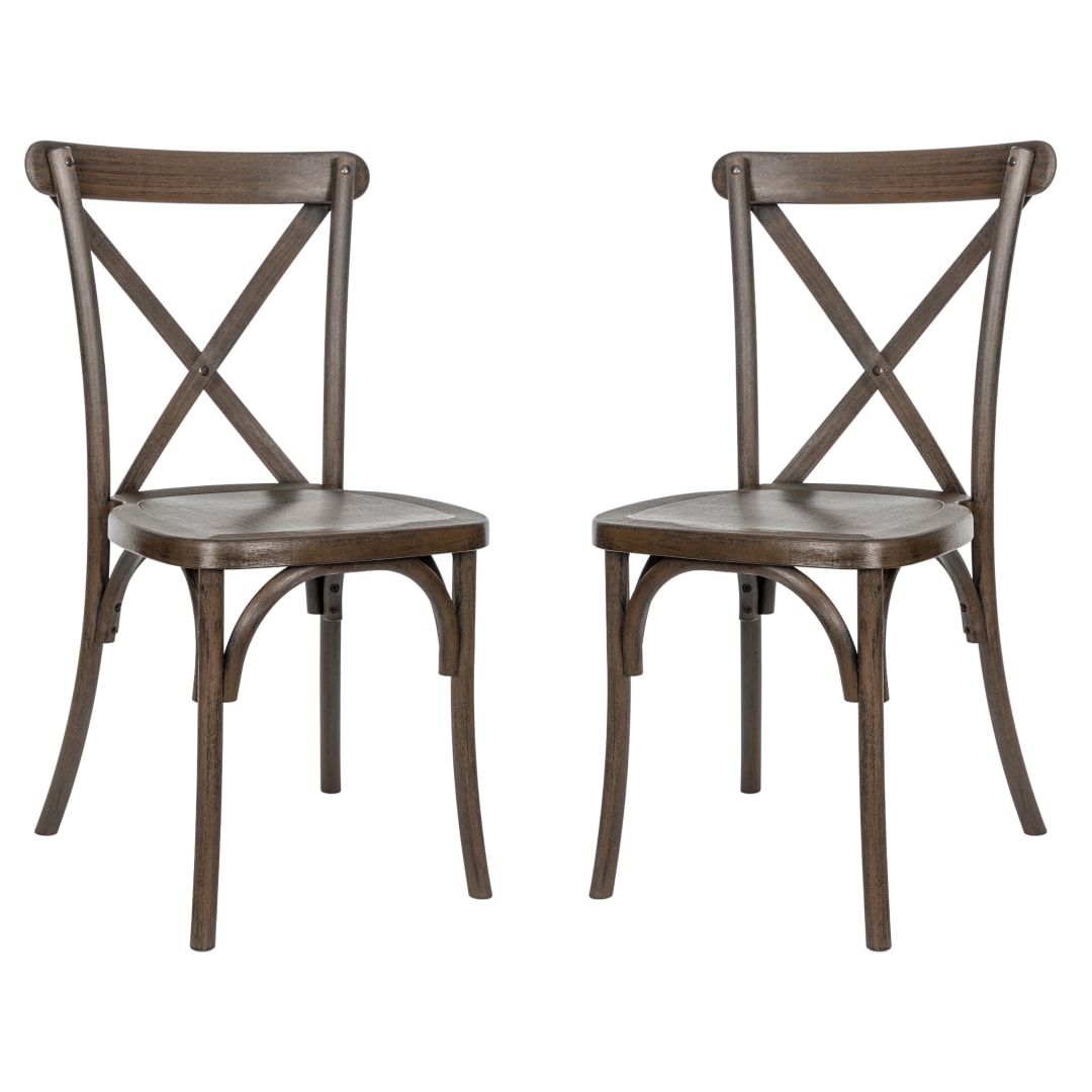 HERCULES 2 Pack Commercial Dark Brown Indoor/Outdoor Wood Look Stackable Resin Cross Back Chair