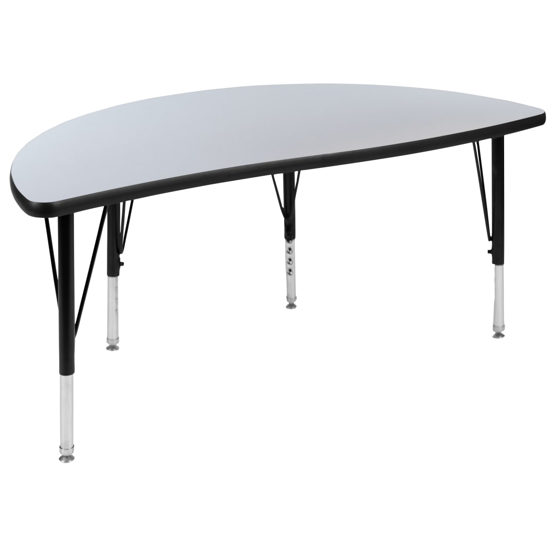 Wren 47.5" Half Circle Wave Flexible Collaborative Grey Thermal Laminate Activity Table - Height Adjustable Short Legs