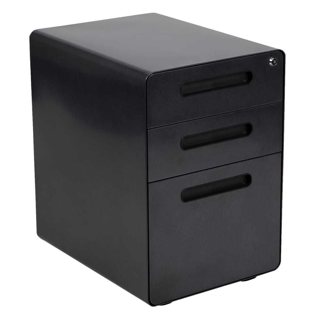 Wren Ergonomic 3-Drawer Mobile Locking Filing Cabinet with Anti-Tilt Mechanism and Hanging Drawer for Legal &amp; Letter Files, Black