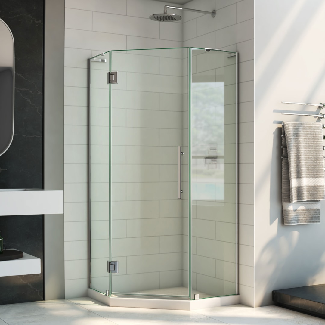 DreamLine Prism Plus 34 inch x 72 inch Frameless Neo-Angle Hinged Shower Enclosure in Chrome