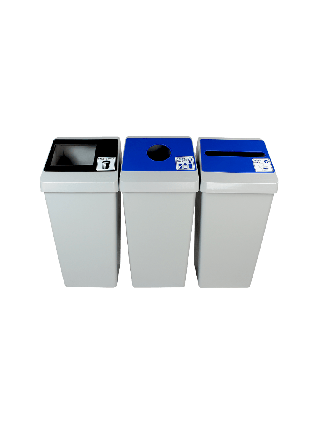  SMART SORT - Triple - Kit - Cans &amp; Bottles-Paper-Waste - Circle-Slot-Full - Grey-Blue-Blue-Black