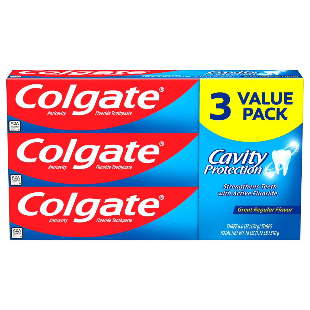 Colgate Cavity Protection Toothpaste with Fluoride, Great Regular Flavor - 6 Ounce, 3 pack