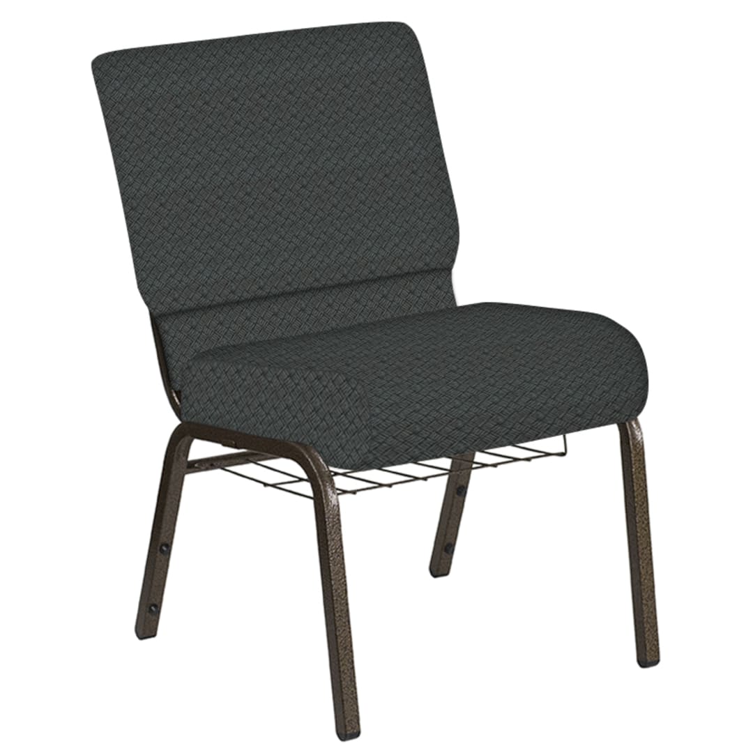 21''W Church Chair in Fiji Ash Fabric with Book Rack - Gold Vein Frame