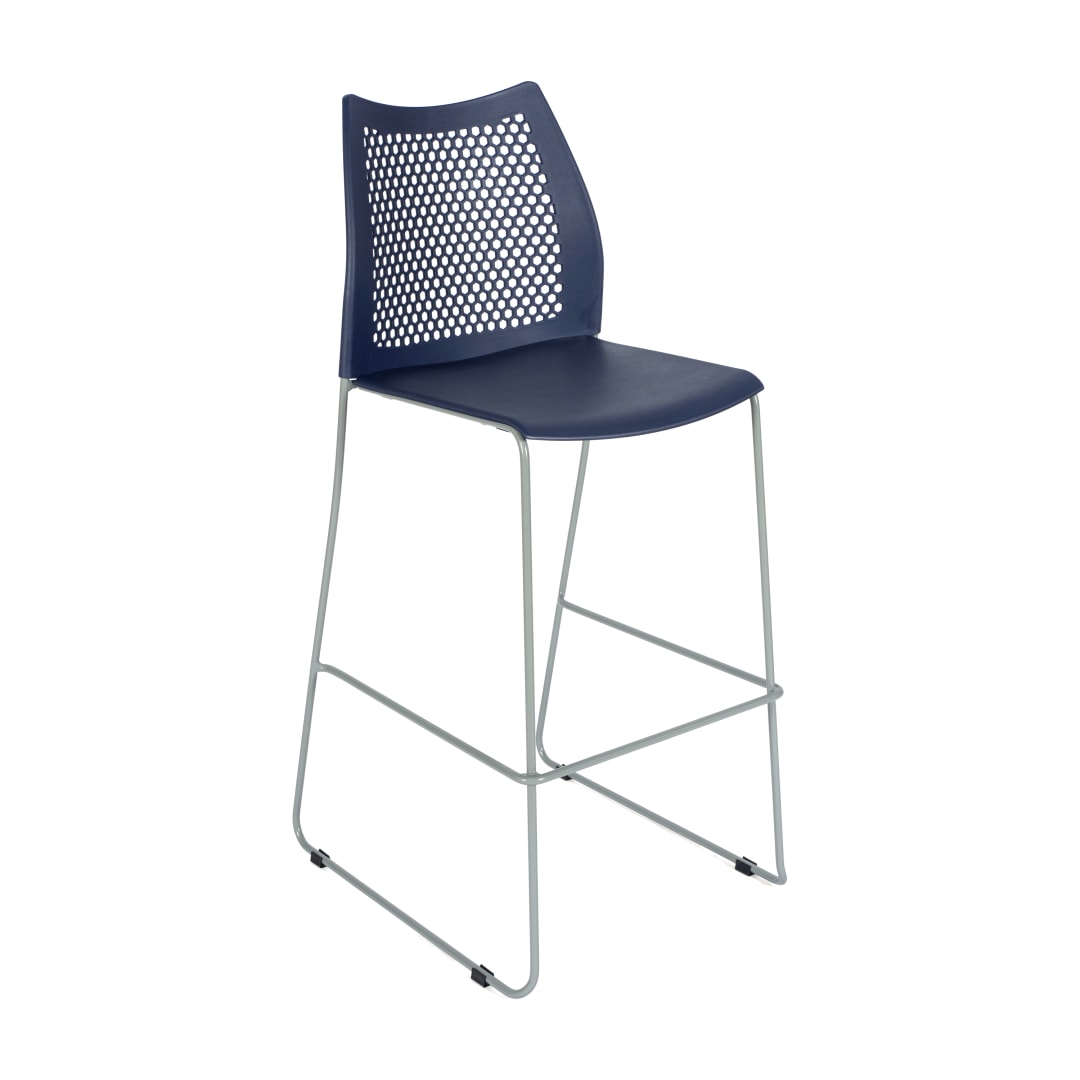 HERCULES Navy Stack Bar Stool with Air-Vent Back and Gray Powder Coated Sled Base