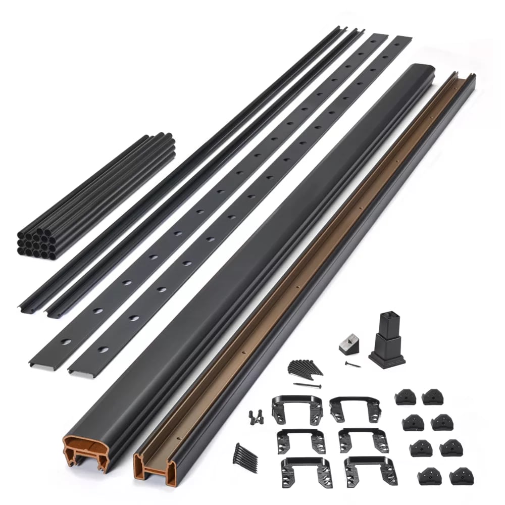 8-ft x 36-in Transcend Stair Rail Kit with Round Aluminum Balusters - Charcoal Black Full Span