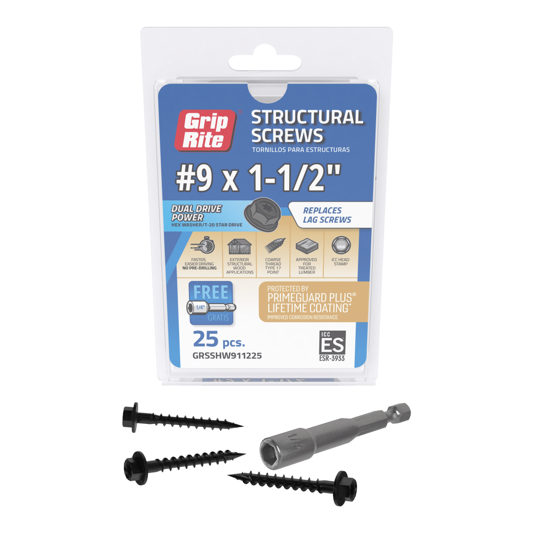 Grip-Rite #9 X 1-1/2" Gr Structural Scw Hw 25Pc Hand Drive Structural Screws