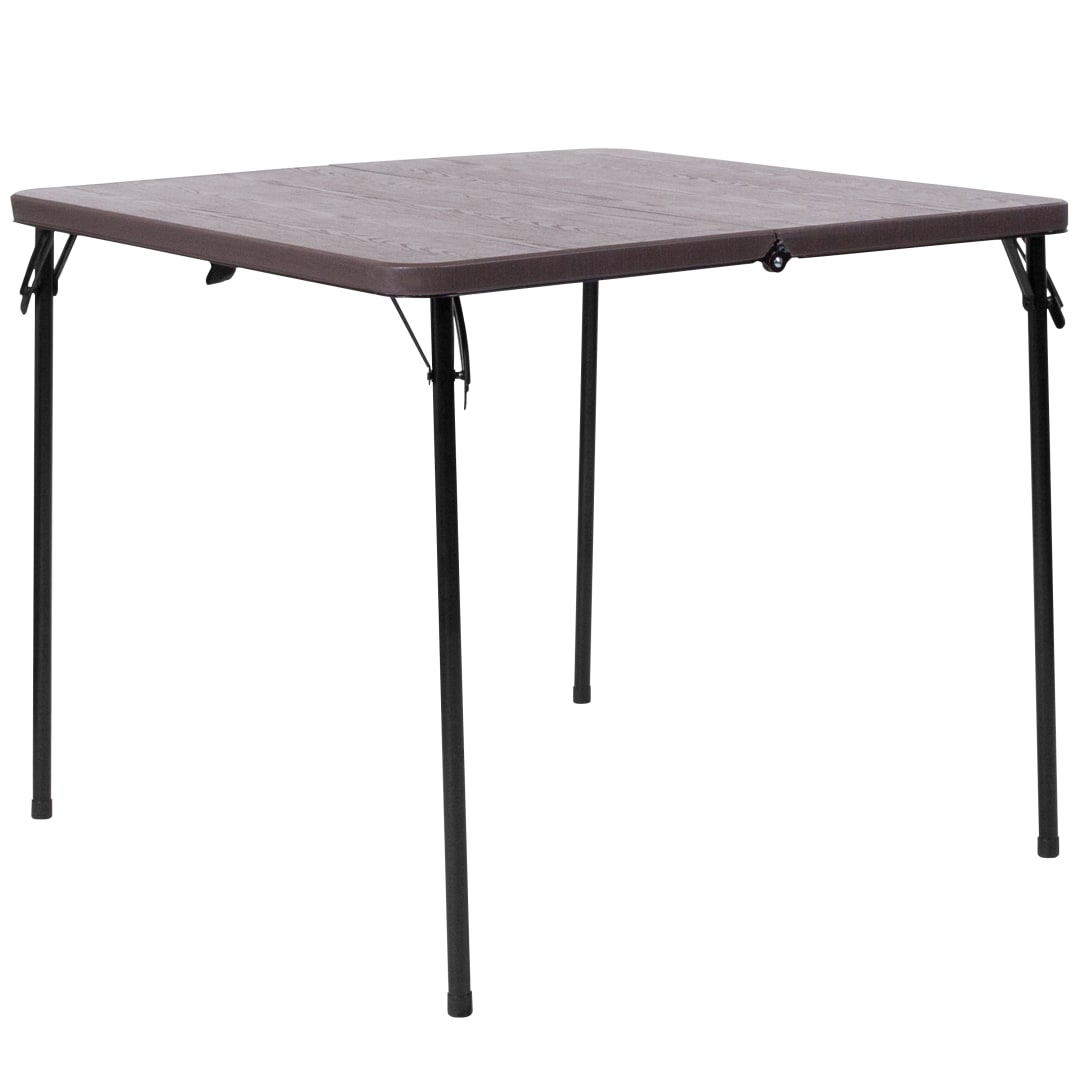 Dunham 2.83-Foot Square Bi-Fold Brown Wood Grain Plastic Folding Table with Carrying Handle
