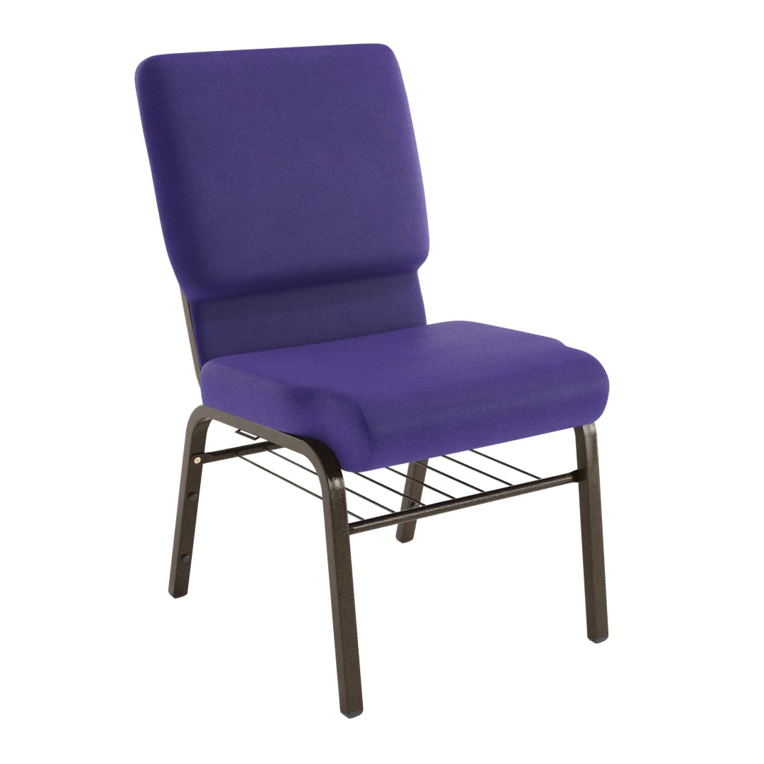 20 Pack HERCULES Series 18.5''W Church Chair in Purple Fabric with Book Rack - Gold Vein Frame
