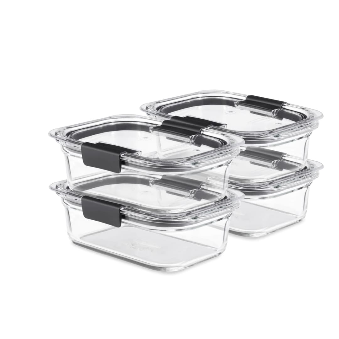 Rubbermaid® Brilliance® Glass Food Storage Containers, 3.2 Cup Food Containers with Lids, 4 Pack (8 Pieces Total), BPA Free and Leak Proof