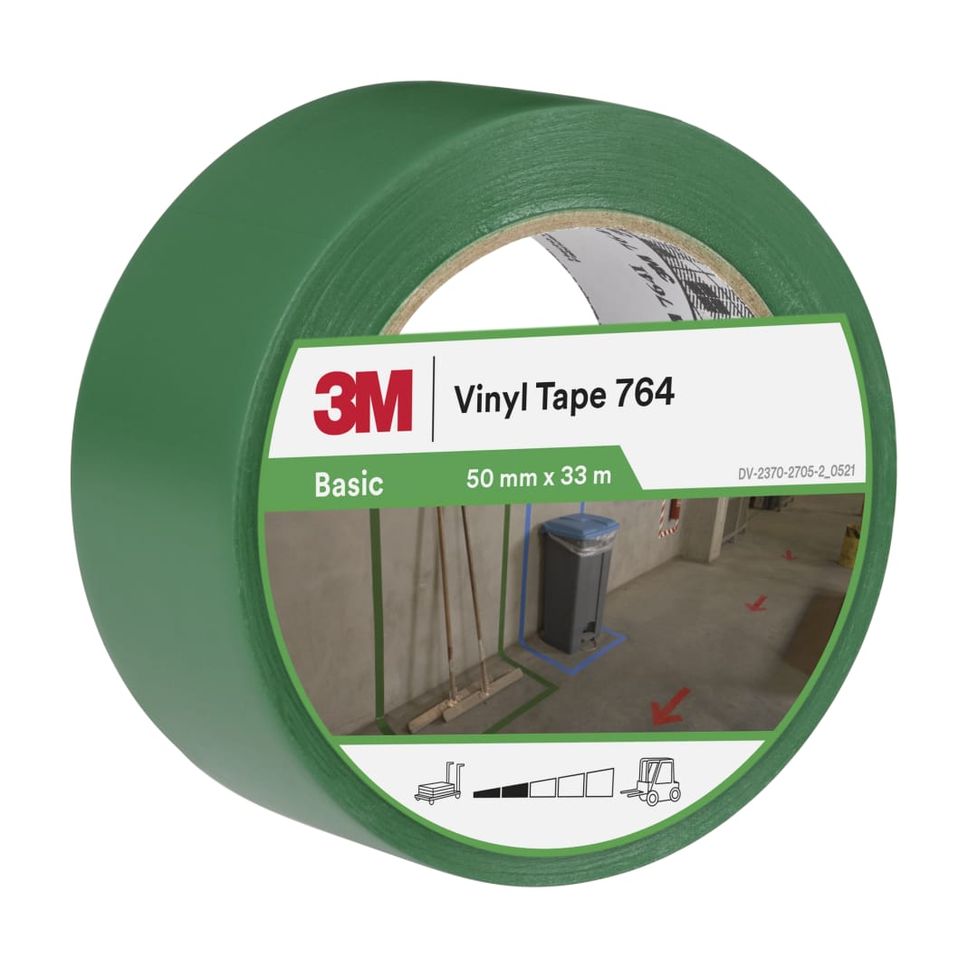 3M™ Genel Amaçlı Vinil Bant 764, Yeşil, 50 mm x 33 m, 0.13 mm, Tek Tek Sarılmış, Uygun Paketlenmiş