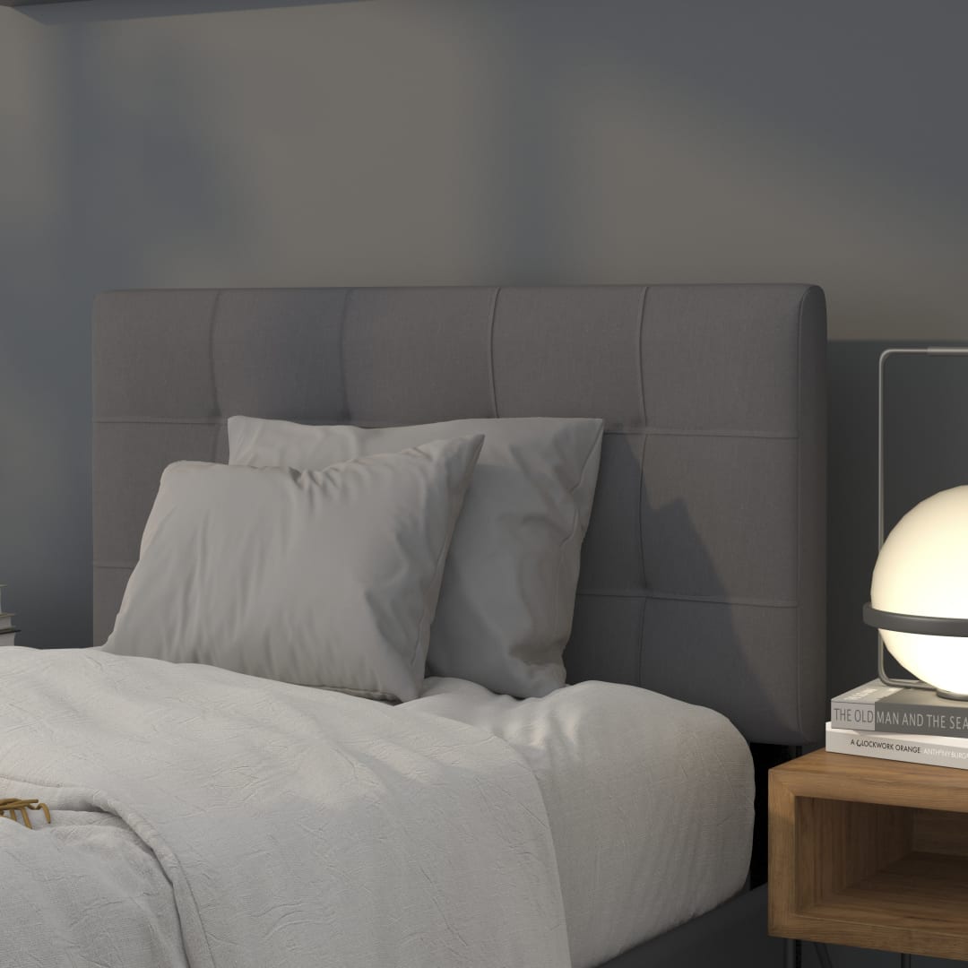 Bedford Tufted Upholstered Twin Size Headboard in Dark Gray Fabric