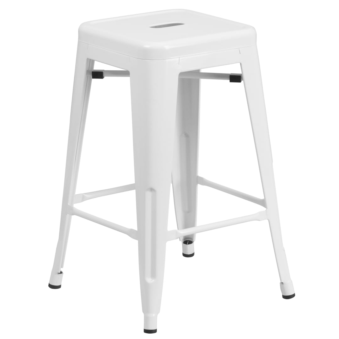 Kai Commercial Grade 24" High Backless White Metal Indoor-Outdoor Counter Height Stool with Square Seat