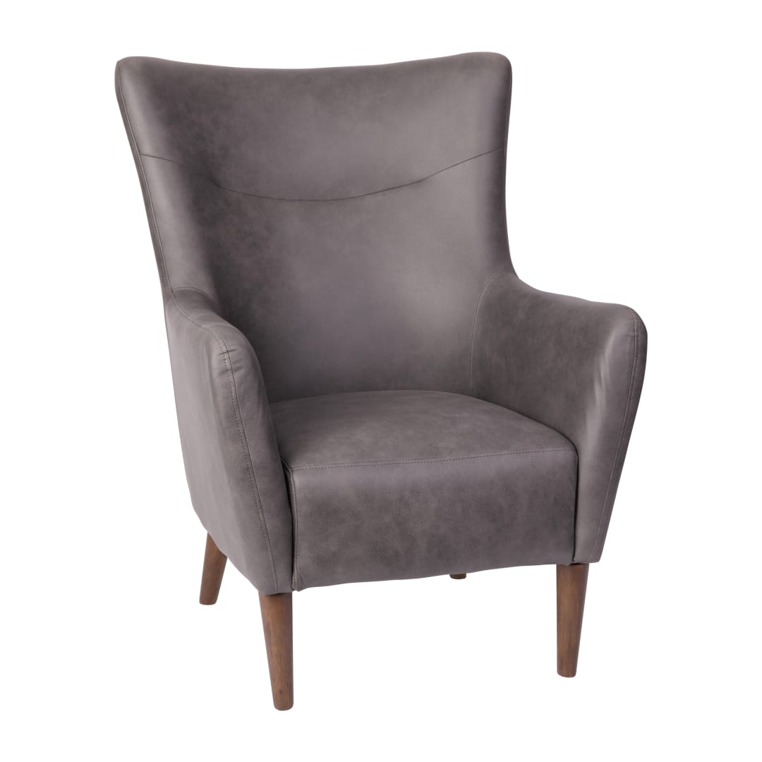 Connor Traditional Wingback Accent Chair, Commercial Grade Faux Leather Upholstery and Wooden Frame and Legs, Dark Gray