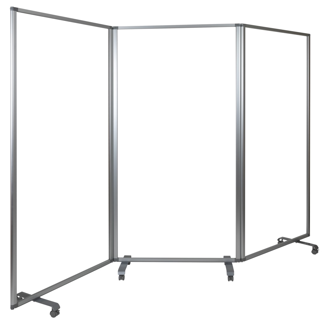 Raisley Transparent Acrylic Mobile Partition with Lockable Casters, 72"H x 36"L (3 Sections Included)