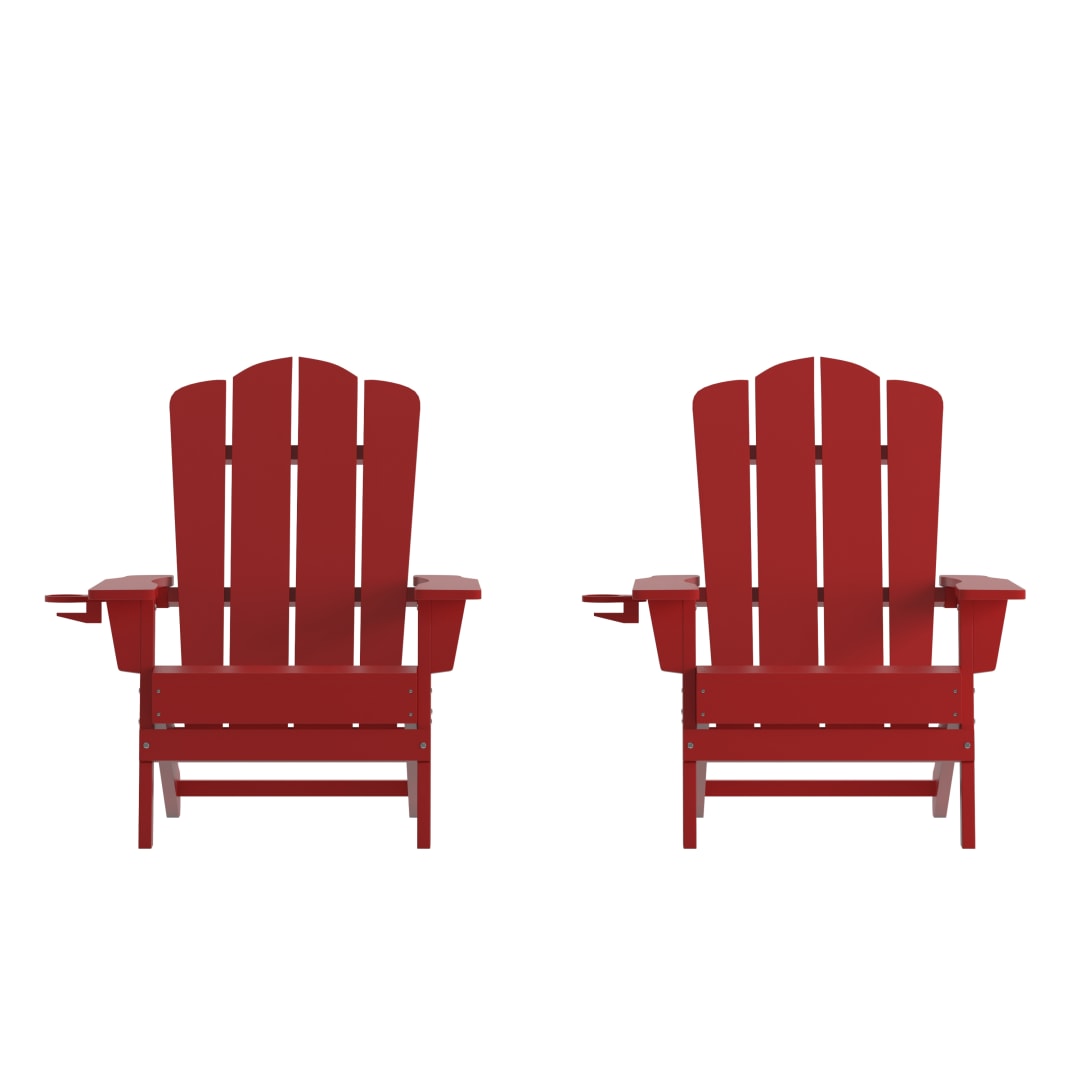 Newport Adirondack Chair with Cup Holder, Weather Resistant HDPE Adirondack Chair in Red, Set of 2