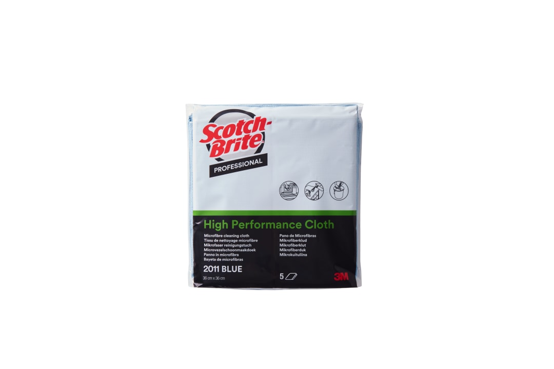 Scotch-Brite™ Hochleistungs-Mikrofasertuch 2011, Blau, 360 mm x 360 mm, 5/Packung, 10 Packung/Karton