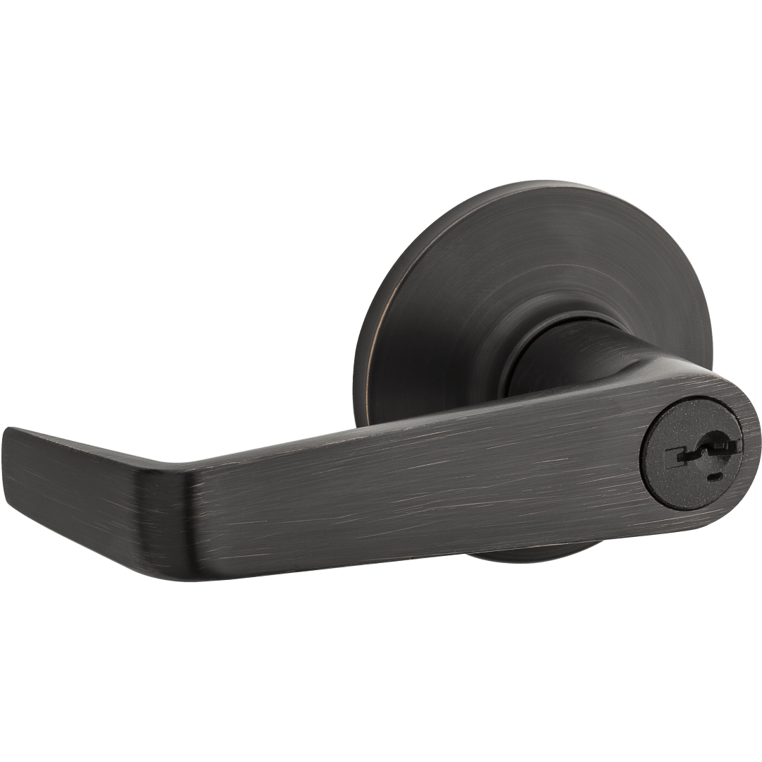 Carson Round Keyed Entry Lever in Venetian Bronze featuring SmartKey Security UL Rated