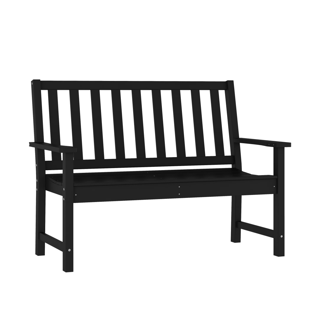 Ellsworth Commercial Grade 50" All Weather Indoor/Outdoor Recycled HDPE Bench with Contoured Seat in Black