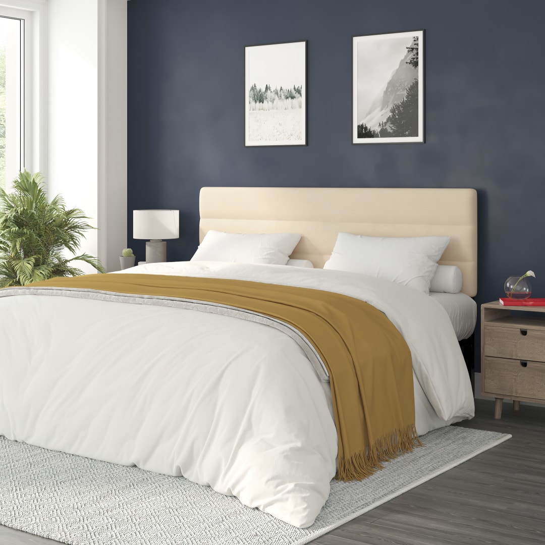 Paxton King Channel Stitched Fabric Upholstered Headboard, Adjustable Height from 44.5" to 57.25" - Cream