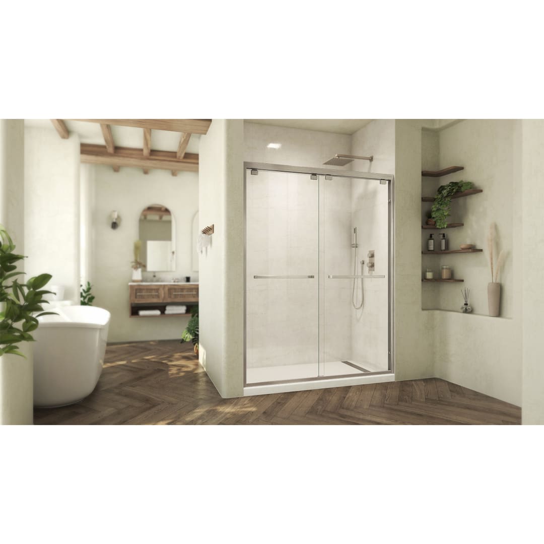 DreamLine Abbey 56 - 60 inch W x 76 inch H Semi-Frameless Bypass Shower Door in Brushed Nickel
