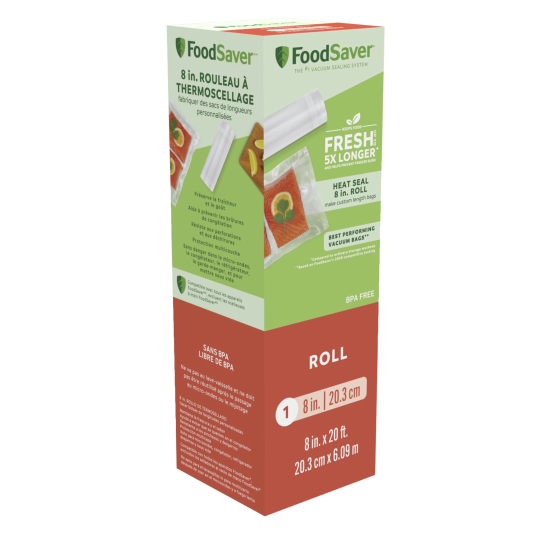 FoodSaver® Vacuum Seal Roll for Custom Fit Airtight Food Storage and Sous Vide, 8" x 20', 1 Pack