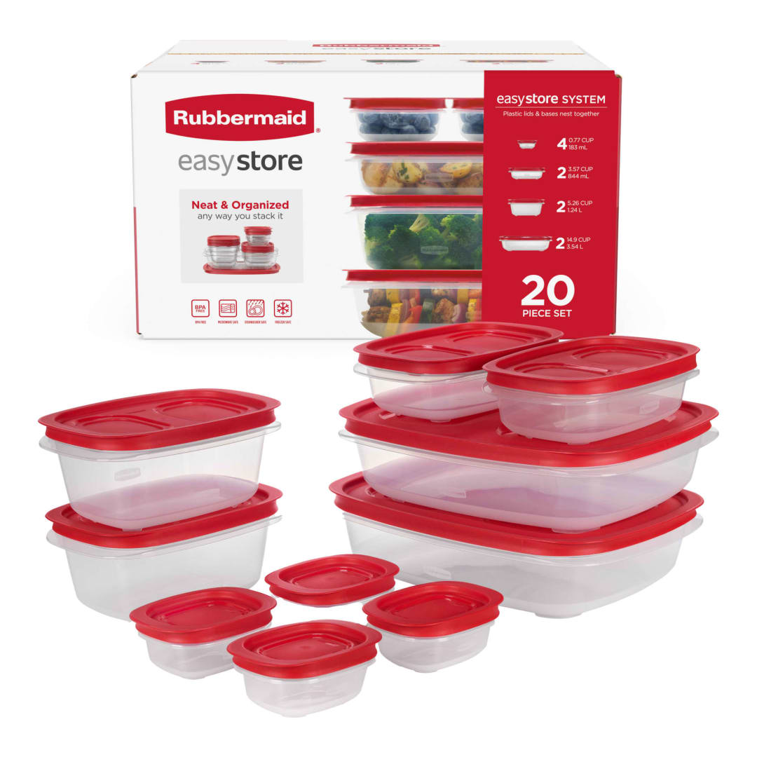 Rubbermaid EasyStore Rectangle Containers, 20-Piece Set, Food Storage Containers, Food Storage Containers with Lids
