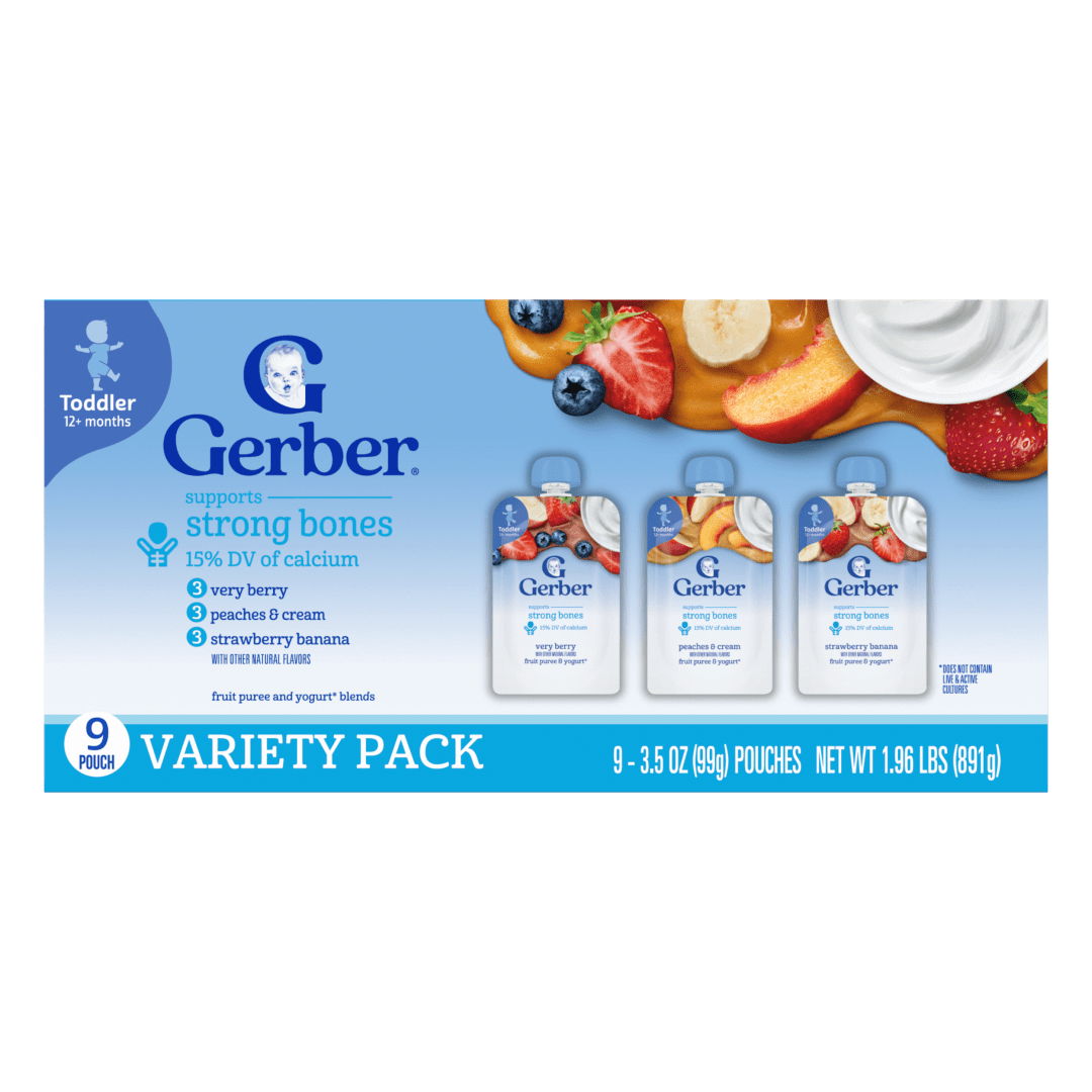 Gerber Toddler Food, Very Berry, Peaches & Cream, Strawberry Banana, Puree Pouches, 9PK