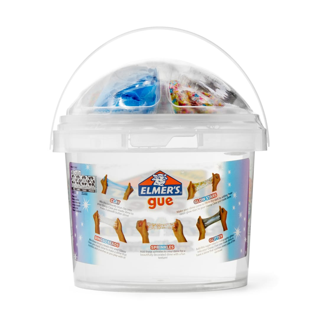 Elmer's Gue Premade Slime, Glassy Clear Slime, Includes 5 Sets of Slime Add-ins, 3 Lb. Bucket