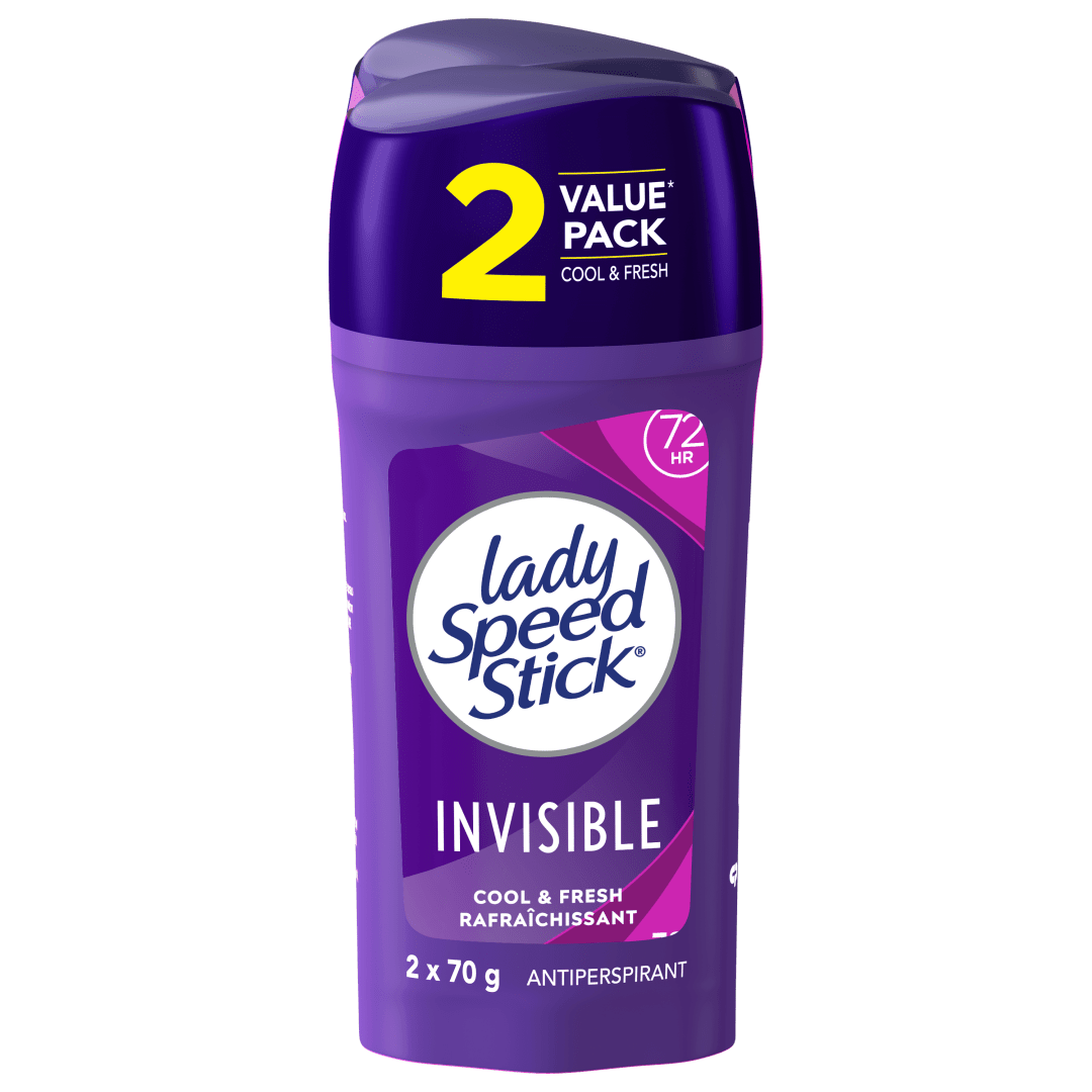 Lady Speed Stick Antiperspirant Deodorant for Women, 72 HR Sweat & Odor Protection, Invisible Dry, Cool & Fresh Scent, 70 g Stick (2 Pack)