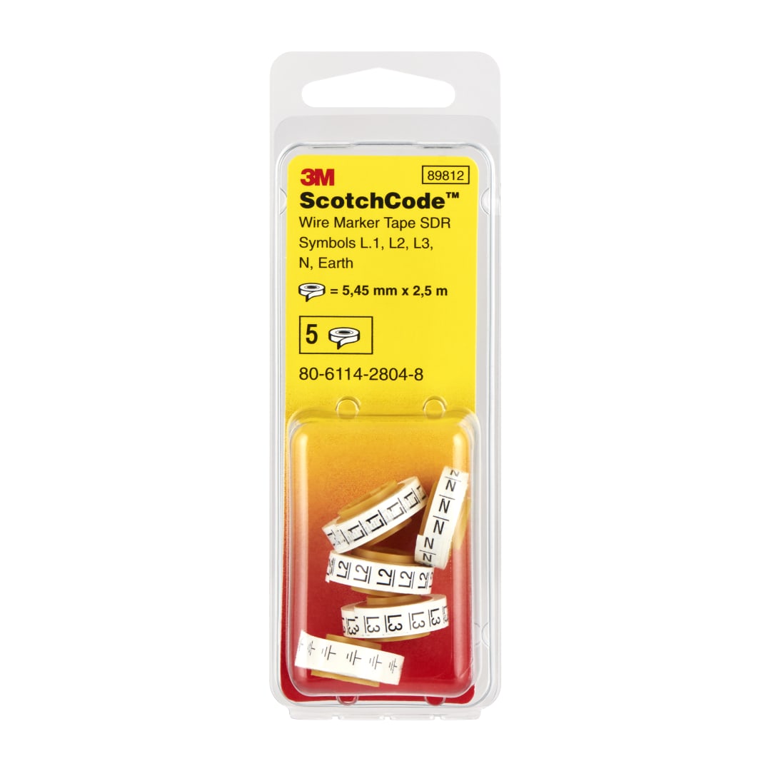 3M™ ScotchCode™ Kotúčová náplň do páskového označovača vodičov SDR so symbolmi L1, L2, L3, N, EARTH (UZEMNENIE)