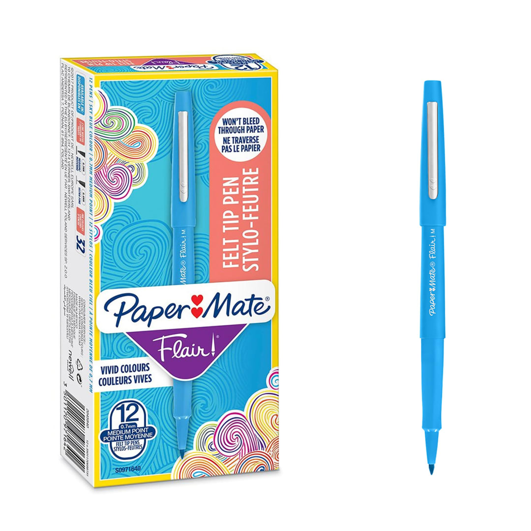 Paper Mate® Flair Felt Tip Pens | Medium Point (0.7mm) | Sky Blue | 12 Count